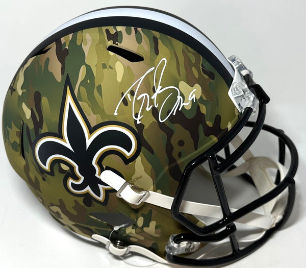Saints DREW BREES Signed Full Size CAMO Replica Speed Helmet AUTO - BAS