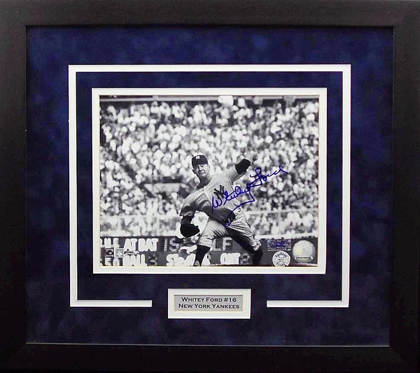 WHITEY FORD AUTOGRAPHED NEW YORK YANKEES 8x10 FRAMED PHOTO COA