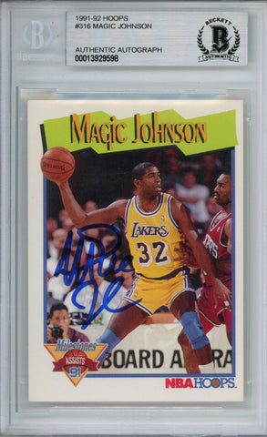 Magic Johnson Signed 1991-92 Hoops #316 Trading Card Beckett Slab 37656