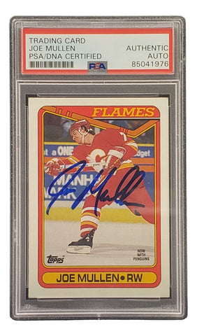 Joe Mullen Signed 1990 Topps #218 Calgary Flames Hockey Card PSA/DNA