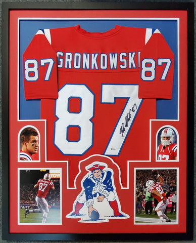 FRAMED NEW ENGLAND PATRIOTS ROB GRONKOWSKI AUTOGRAPHED SIGNED JERSEY BAS COA