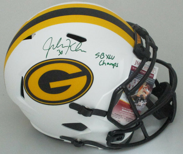 Packers JOHN KUHN Signed Full Size LUNAR Replica Helmet AUTO w/SB XLV Champs JSA