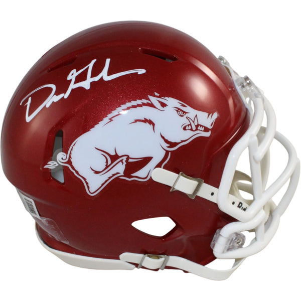 Dre Greenlaw Autographed Arkansas Razorbacks Mini Helmet Beckett Witness 54656