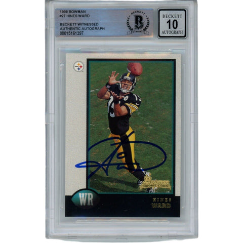 Hines Ward Signed 1998 Bowman #27 Card Grade 10 Auto Beckett 42265