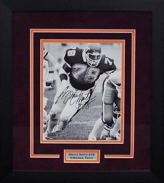 BRUCE SMITH AUTOGRAPHED VIRGINIA TECH HOKIES 8x10 FRAMED PHOTO COA