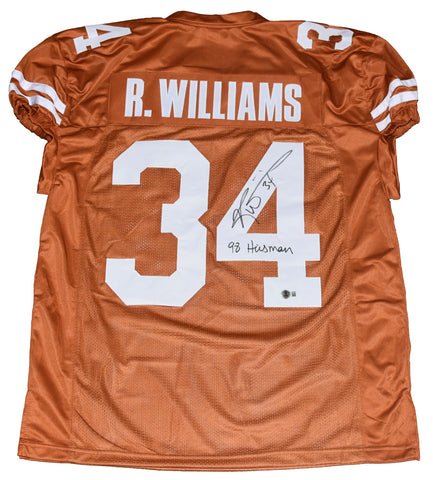 RICKY WILLIAMS SIGNED TEXAS LONGHORNS #34 GAME CUT JERSEY W/ 98 HEISMAN