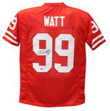 JJ Watt Autographed/Signed College Style Red XL Jersey Beckett 39781