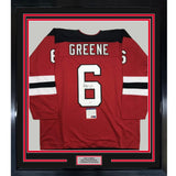 FRAMED Autographed/Signed ANDY GREENE 35x39 New Jersey Red Jersey PSA COA