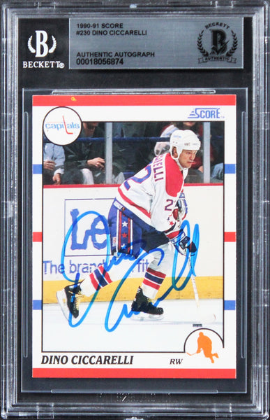 Capitals Dino Ciccarelli Authentic Signed 1990 Score #230 Card BAS Slabbed