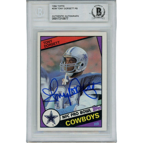 Tony Dorsett Autographed 1984 Topps 238 Slabbed Trading Card Beckett 45914