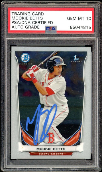 2014 Bowman Prospects Chrome Mookie Betts RC On Card PSA/DNA Auto GEM MINT 10
