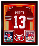 Brock Purdy Autographed 49ers Red Nike Game Jersey Framed LED