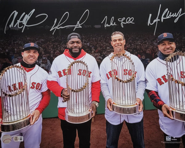 David Ortiz Manny Ramirez Lowell Pearce Signed Red Sox WS MVP's 16x20 Photo