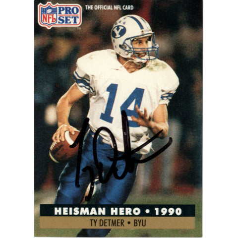 Ty Detmer Autographed/Signed 1991 Pro Set #37 Trading Card Beckett 59194
