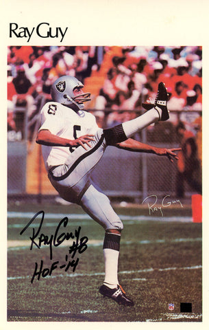 Ray Guy Autographed Oakland Raiders Mini Poster 35/50 HOF Beckett 46082