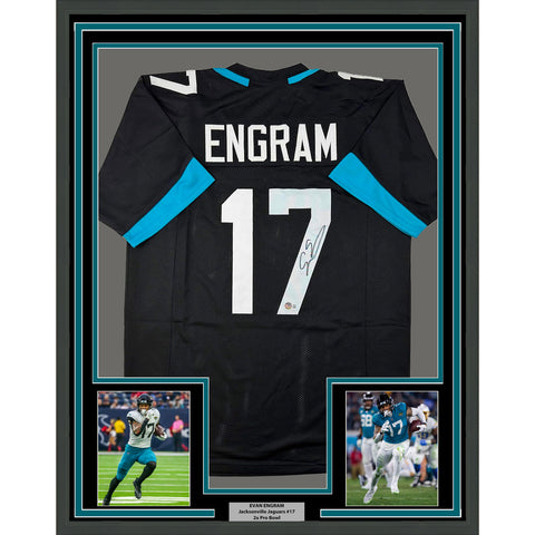 Framed Autographed/Signed Evan Engram 33x42 Jacksonville Black Jersey BAS COA