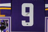 J.J. McCarthy Autographed Custom Pro Purple Football Framed Jersey Beckett JJ