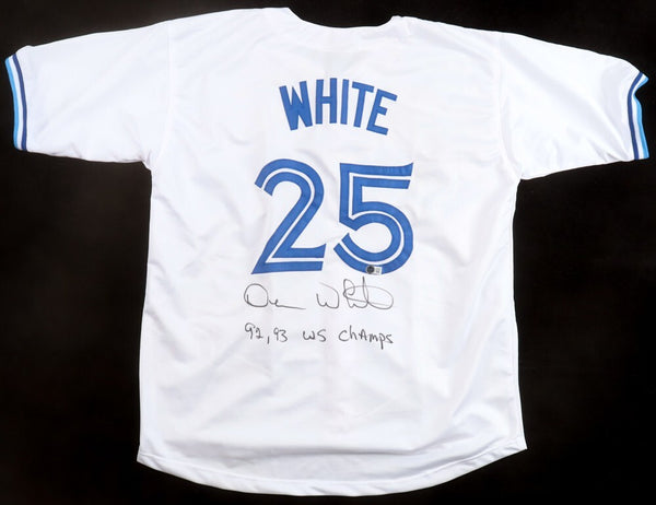 Devon White Signed Toronto Blue Jays Jersey Inscribed 92, 93 WS Champs (Beckett)
