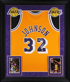Lakers Magic Johnson "Showtime" Signed Yellow M&N HWC Framed Jersey BAS Witness