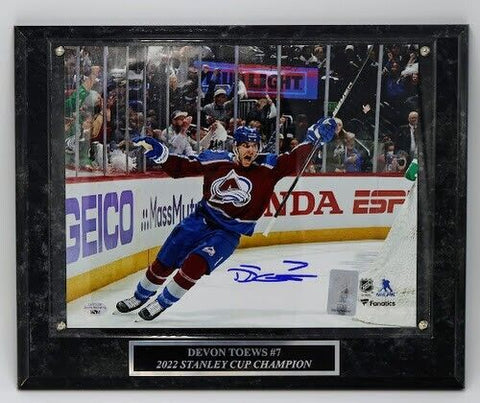 Devon Toews Signed Colorado Avalanche Burgundy Jersey 8X10 Photo With Plaque