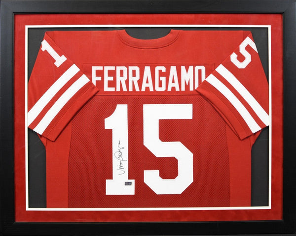VINCE FERRAGAMO SIGNED NEBRASKA CORNHUSKERS #15 FRAMED JERSEY COA