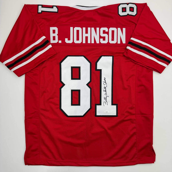 Autographed/Signed Billy White Shoes Johnson Atlanta Red Football Jersey JSA COA