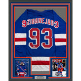 Framed Autographed/Signed Mika Zibanejad 35x39 New York Blue Jersey Beckett COA