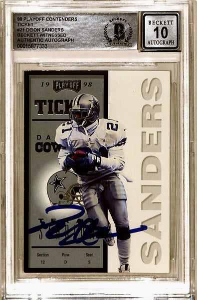 Deion Sanders Signed 1998 Contenders Ticket #21 Trading Card Slab Beckett 39630