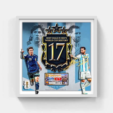 Lionel Messi Argentina World Cup Record Framed Ticket Display Laser Autographed