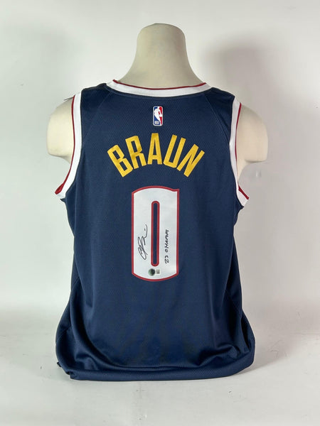 Christian Braun Autographed/Inscribed 23 Champs Nuggets Navy Nike Jersey BAS COA