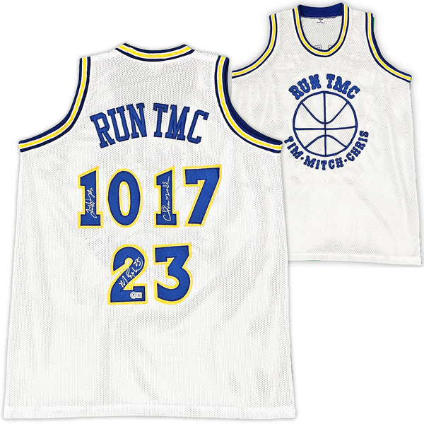 WARRIORS RUN TMC AUTOGRAPHED WHITE JERSEY 3 SIGS MULLIN HARDAWAY BECKETT