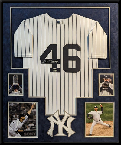 SUEDE FRAMED NEW YORK YANKEES ANDY PETTITTE AUTOGRAPHED JERSEY FANATICS HOLO