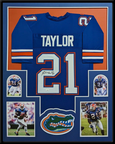 FRAMED FLORIDA GATORS FRED TAYLOR AUTOGRAPHED SIGNED JERSEY JSA COA