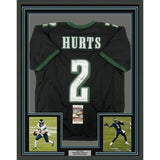 FRAMED Autographed/Signed JALEN HURTS 33x42 Philadelphia Black Jersey JSA COA