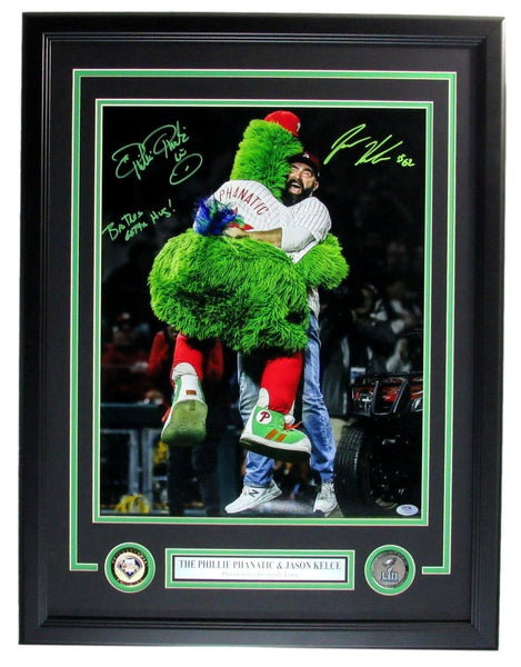 Jason Kelce/Phillies Phanatic Dual-Signed/Insc 16x20 Photo Framed PSA/DNA 211025