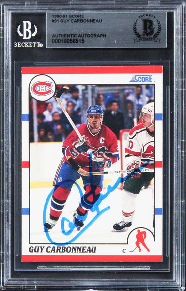 Canadiens Guy Carbonneau Authentic Signed 1990 Score #91 Card BAS Slabbed