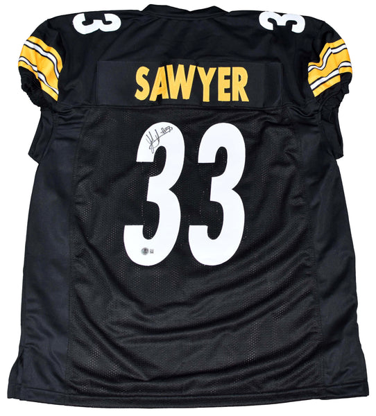 JACK SAWYER SIGNED PITTSBURGH STEELERS #33 BLACK GAME CUT JERSEY BECKETT