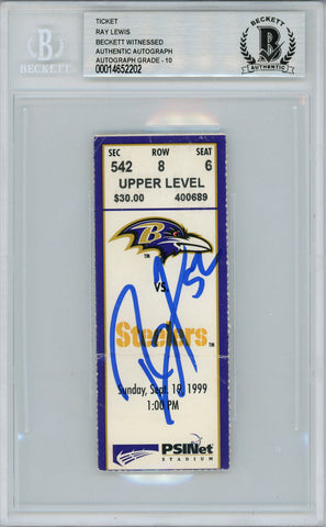 Ray Lewis Autographed/Signed 9/19/1999 vs Steelers Ticket Beckett Slab 39182
