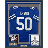 Framed Autographed/Signed DD Lewis 35x39 Dallas Retro Blue Jersey BAS COA