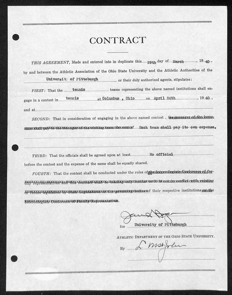 Lynn St. John HOF Signed 1940 Contract Ohio State & Pitt JSA 198963