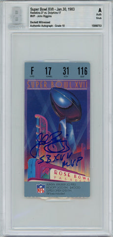 John Riggins Autographed Super Bowl XVII Ticket Stub SB MVP BAS Slab 42975