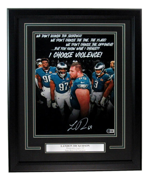Landon Dickerson Signed/Auto 11x14 Photo Eagles SB LIX Framed Beckett 194061