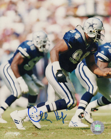 Charles Haley Signed Cowboys Blue Jersey Action 8x10 Photo - (SCHWARTZ COA)