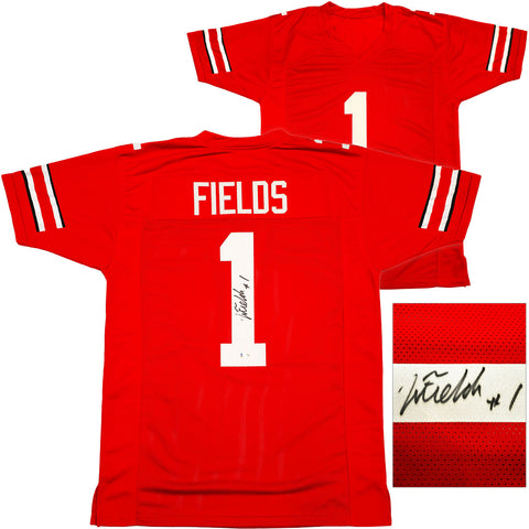 OHIO STATE BUCKEYES JUSTIN FIELDS AUTOGRAPHED RED JERSEY BECKETT WITNESS 230184