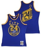 Warriors Rick Barry "2x Insc" Signed Blue M&N TB Swingman Jersey BAS Witnessed
