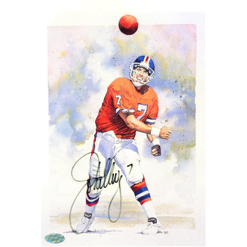 John Elway Signed Denver Broncos Art Work 11x8.5 Photo Mounted Memories 51347