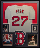 FRAMED CARLTON FISK AUTOGRAPHED SIGNED BOSTON RED SOX JERSEY JSA COA