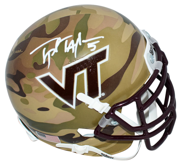 TYROD TAYLOR AUTOGRAPHED VIRGINIA TECH HOKIES CAMO MINI HELMET JSA