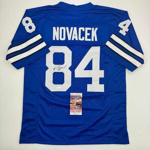 Autographed/Signed Jay Novacek Dallas Blue Football Jersey JSA COA