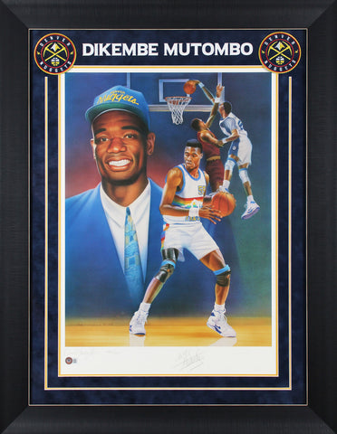 Nuggets Dikembe Mutombo Signed & Framed Lithograph LE 384/500 BAS #BJ06316